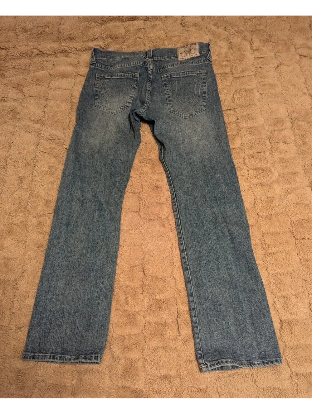 True Religion Ricky Mens Light Wash Relaxed Straight Spell out Jeans Size 36x34